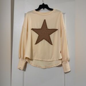 Cream Star Embellished Women's Top